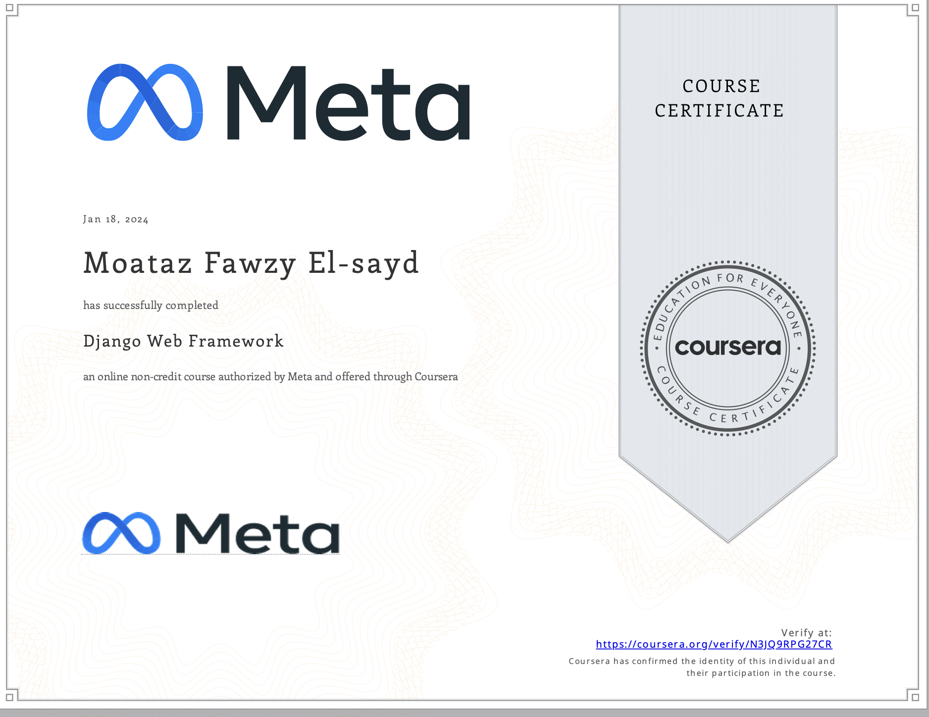 Meta Django Web Framework Certificate